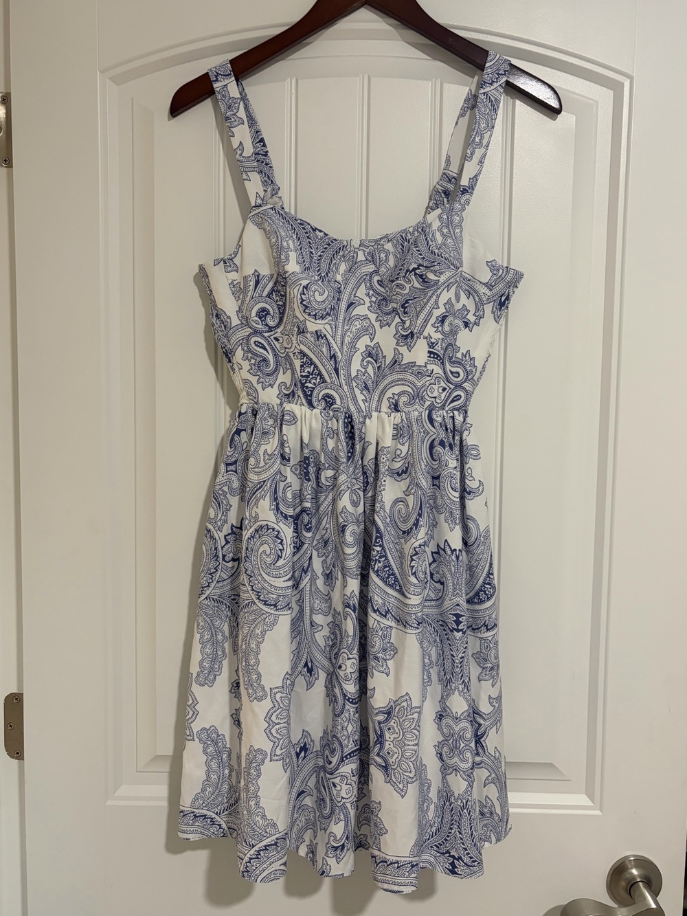 Black Tape_ White Mini Dress with Blue Paisley Print